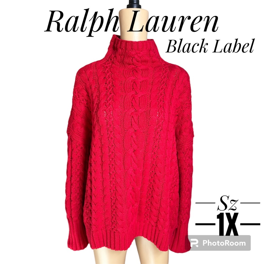 Ralph Lauren Black Label red cable knit turtle neck oversized sweater sz 1 X
